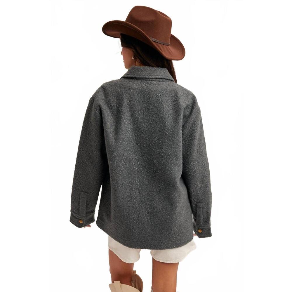 NEW HEM & THREAD teddy snap jacket in winter spruce - Picture 3 of 6